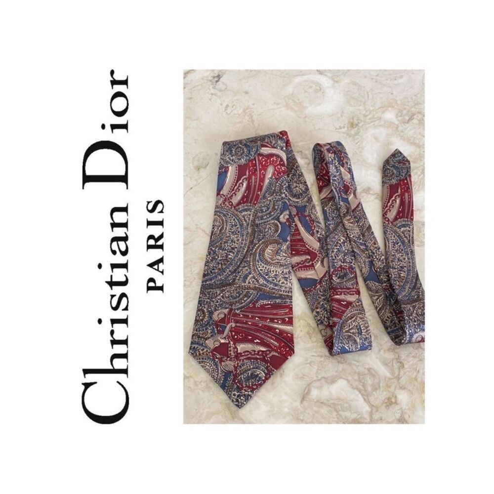Christian Dior 100% Silk Multi Colour Print Tie Vintage